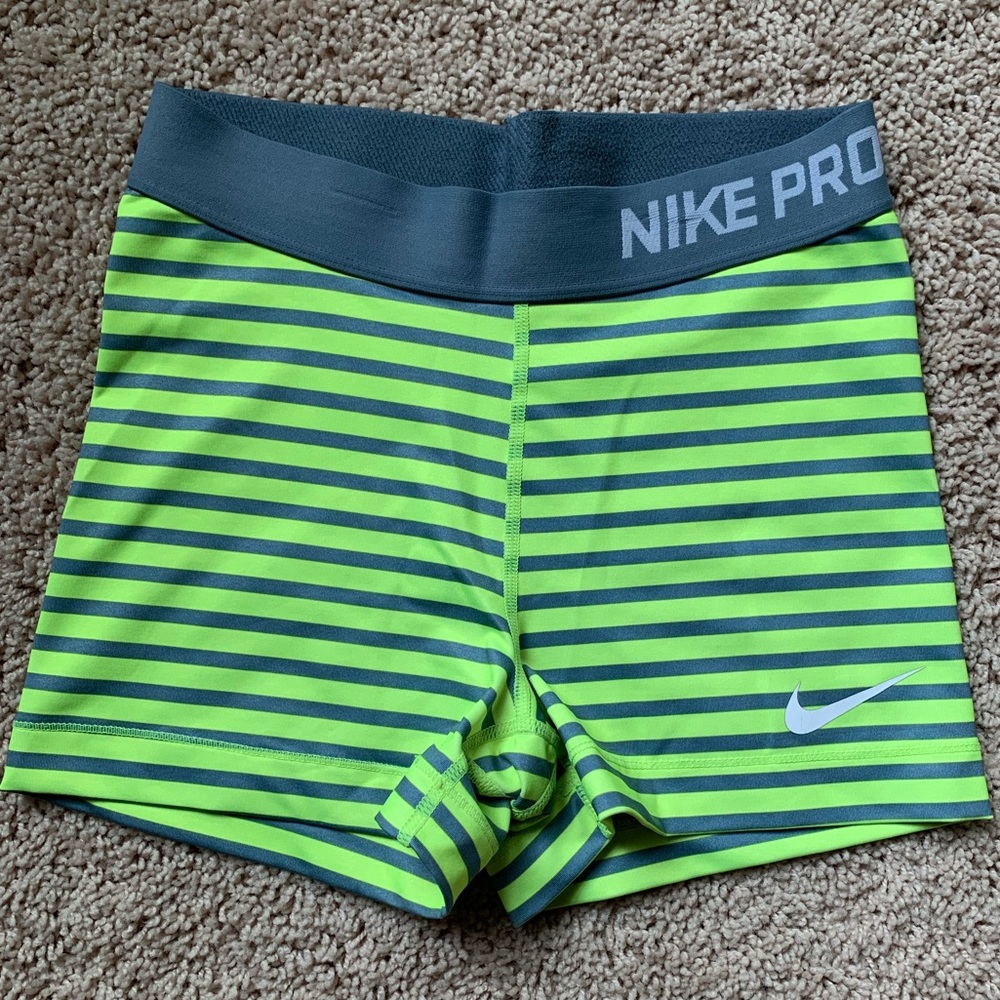 Nike Pro Workout Shorts, Gray and Lime Green